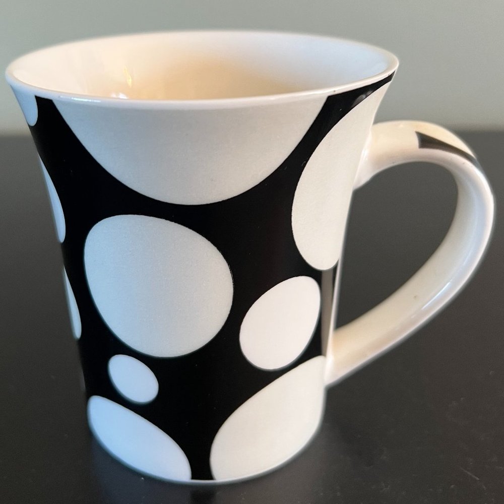 Burton + Burton Black White Polka Dot Ceramic Coffee Cup Tea Mug 10oz Retro Gift